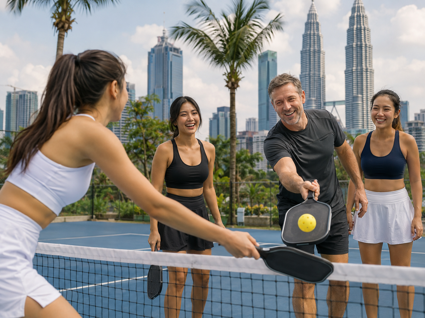 Men and women enjoying a social pickleball event in Malaysia